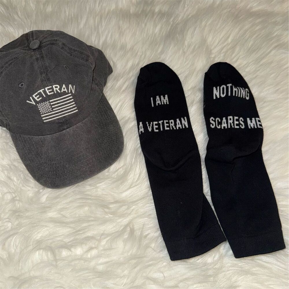 Veteran Hat‎ & Socks Set "I Am a Veteran" "Nothing Scares Me"